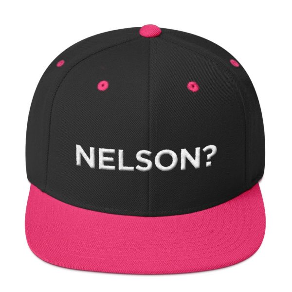 gray and pink "Nelson?" baseball cap