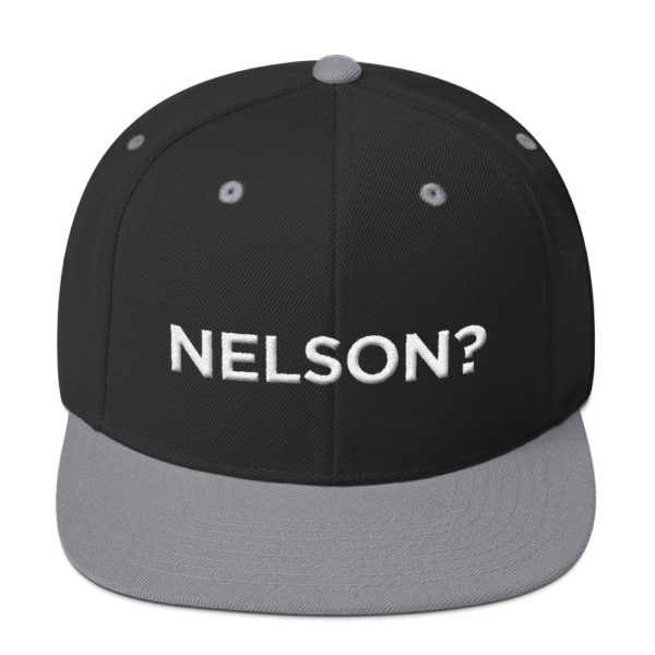 black and gray "Nelson?" baseball cap