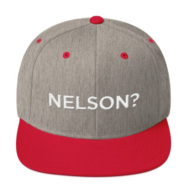 gray and red "Nelson?" baseball cap