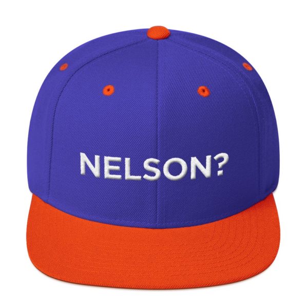 blue and red "Nelson?" baseball cap