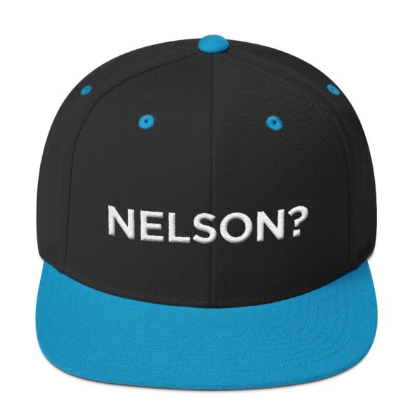 black and light blue "Nelson?" baseball cap