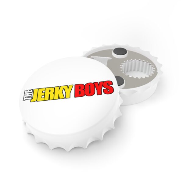 The Jerky Boys Logo Magnetic Bottle Opener front and back